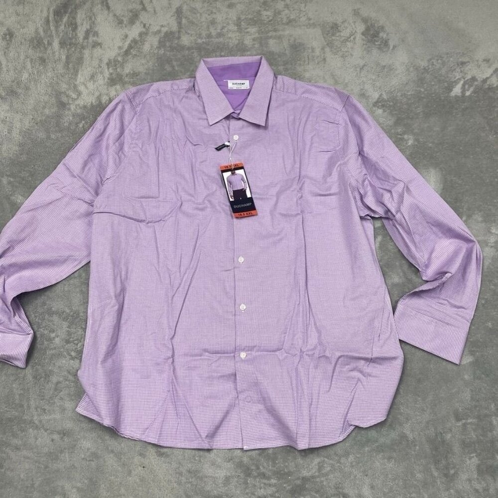 Duchamp London Mens Slim Fit Dress Shirt XXL 18.5 Purple Houndstooth 6799